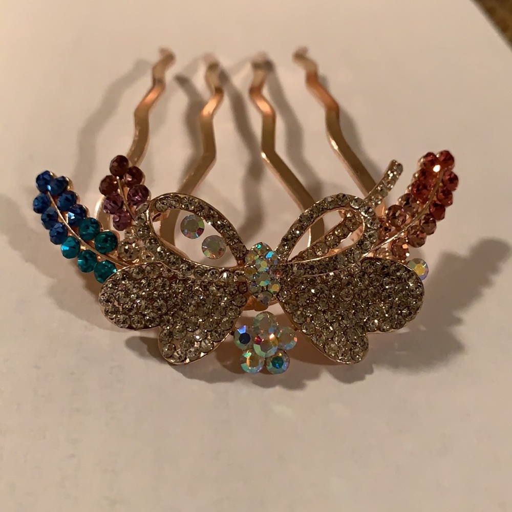Antique Rhinestone Butterfly Updo Comb - Picture 2 of 2